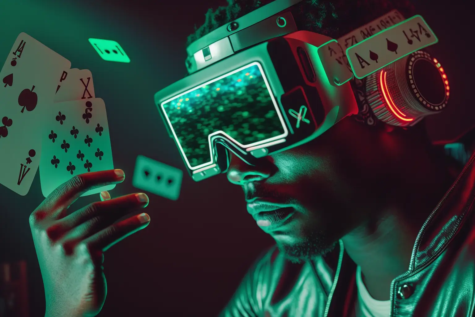 Giocatore di poker online futuristico con visore ottico